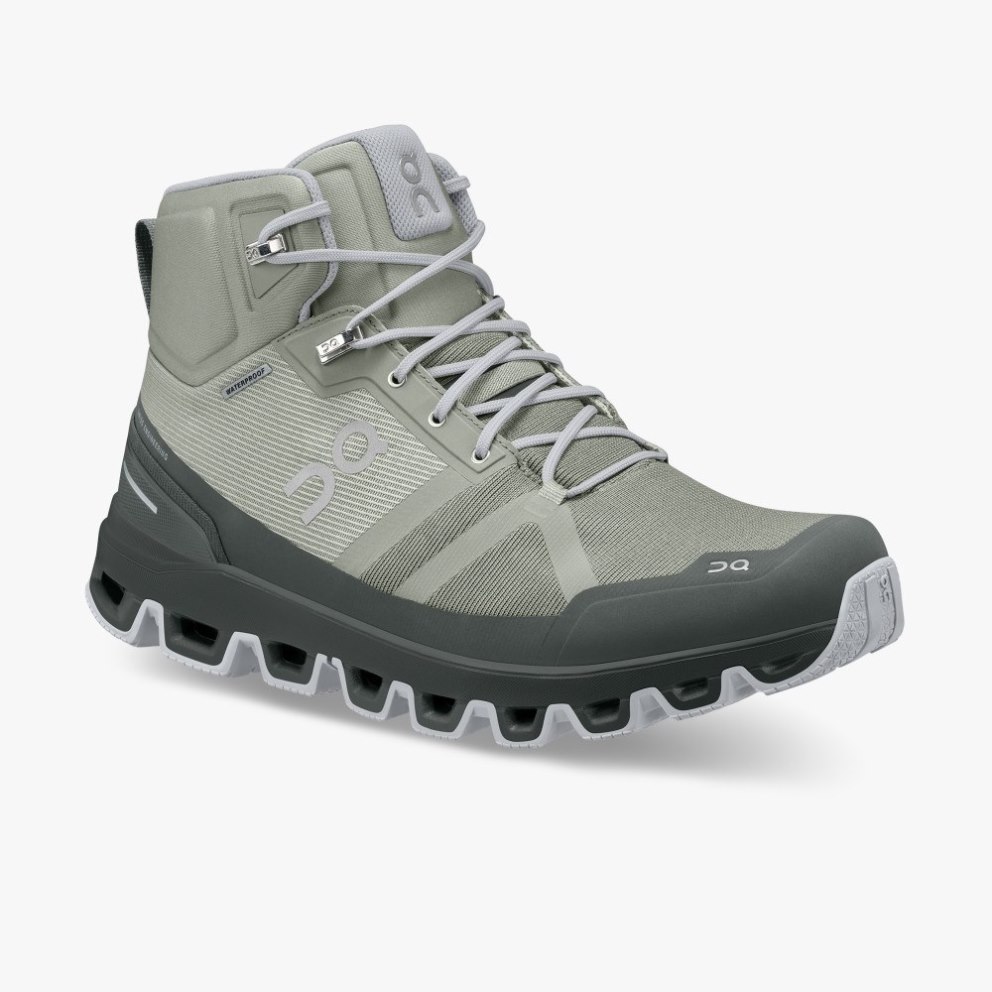 On Cloudrock Waterproof Men's Hiking Boots Olive | UBL690-CA