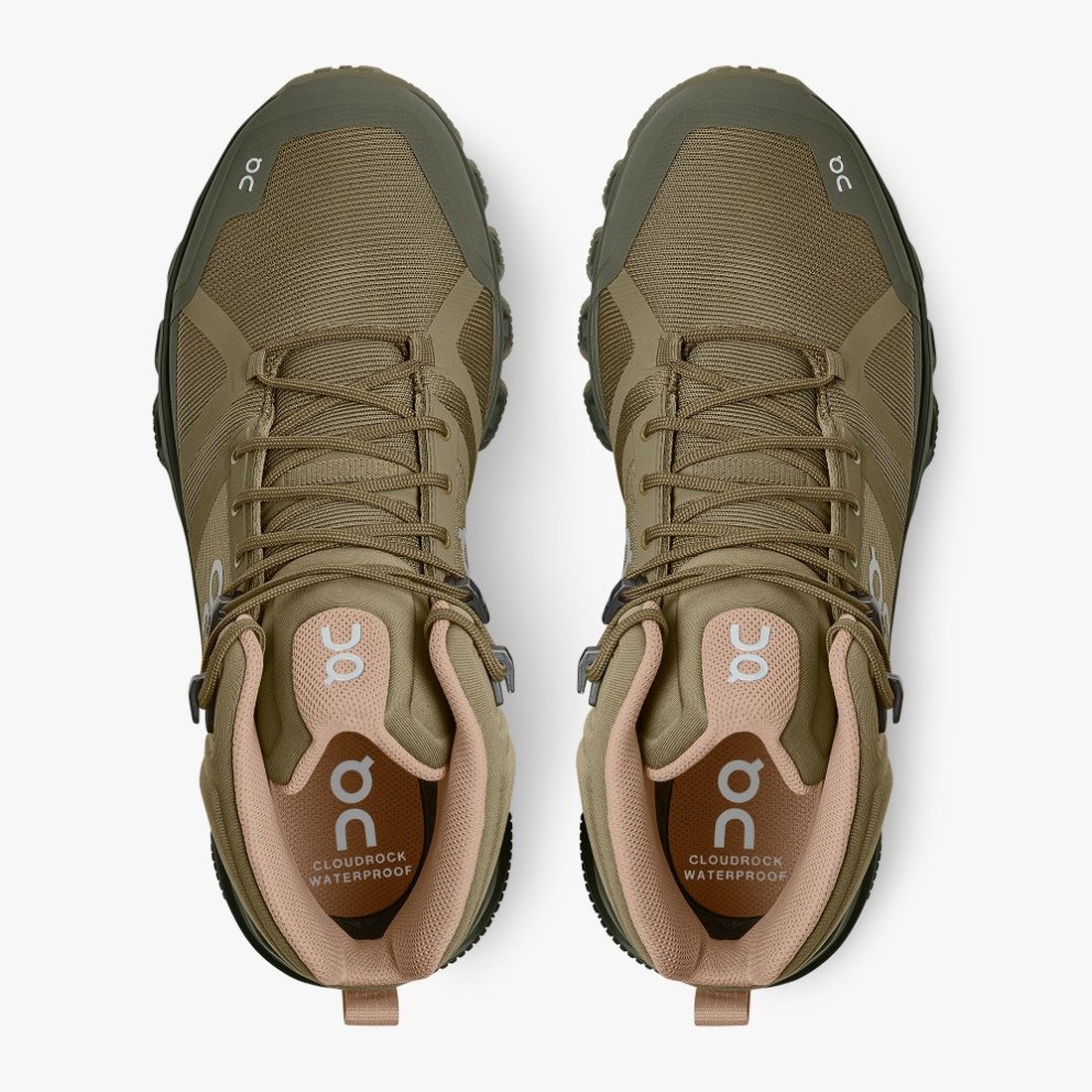 On Cloudrock Waterproof Women's Hiking Boots Olive | HSE921-CA