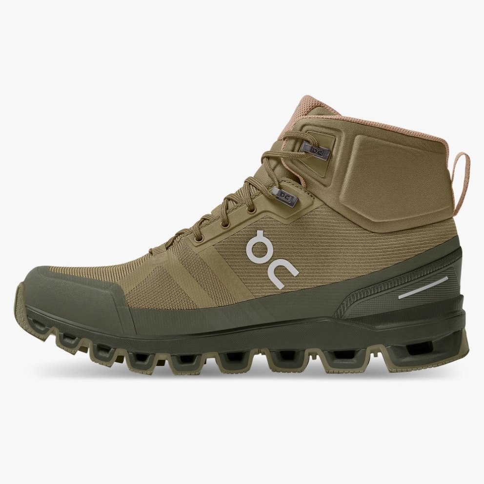 On Cloudrock Waterproof Women's Hiking Boots Olive | HSE921-CA