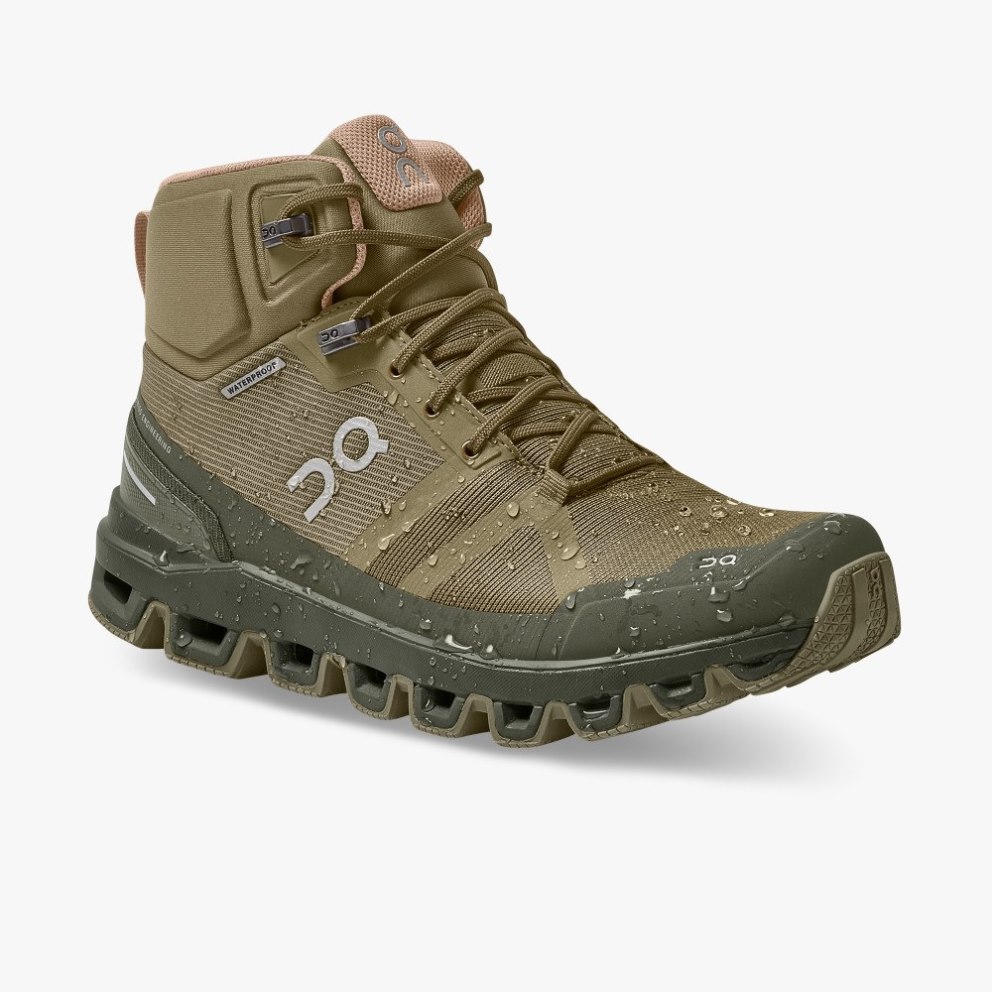 On Cloudrock Waterproof Women's Hiking Boots Olive | HSE921-CA