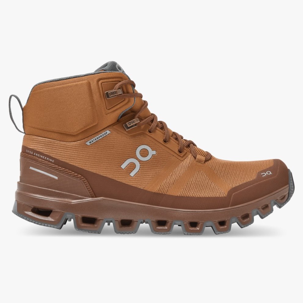 On Cloudrock Waterproof Women\'s Hiking Boots Brown | XHG176-CA